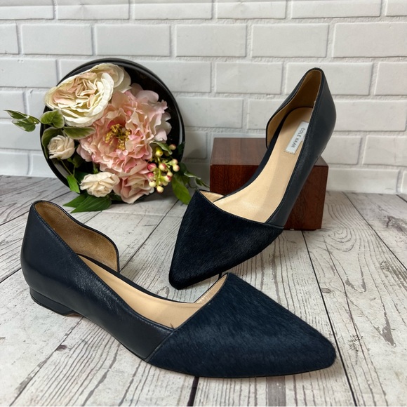Cole Haan Shoes - Cole Haan Women Bambra Skimmer Navy Blue Fur Hair Leather 7 Cutout Flats Amelia